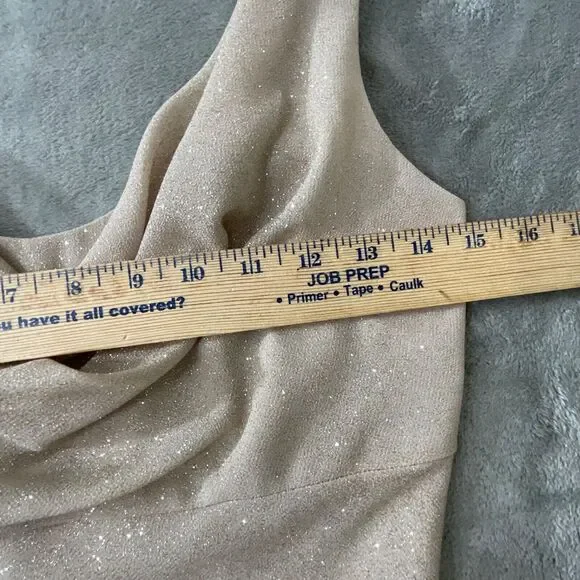 Vintage Betsy & Adam Evening Gown sz. 4 Formal Sheath Cowl Neck Tan Glitter USA - Picture 7 of 14
